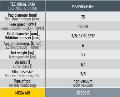 Pneumatska bezuljna brusilica MA-WBS3-3NF