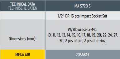 Pneumatski set odvrtača MA 5720S - 16 pcs 1/2''