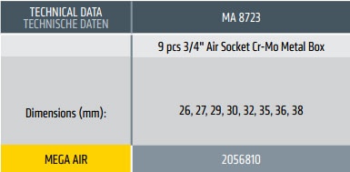 Pneumatski set odvrtača MA 8723 - 9 pcs 3/4''