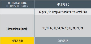 Pneumatski set odvrtača MA 8735C - 12 pcs 1/2''